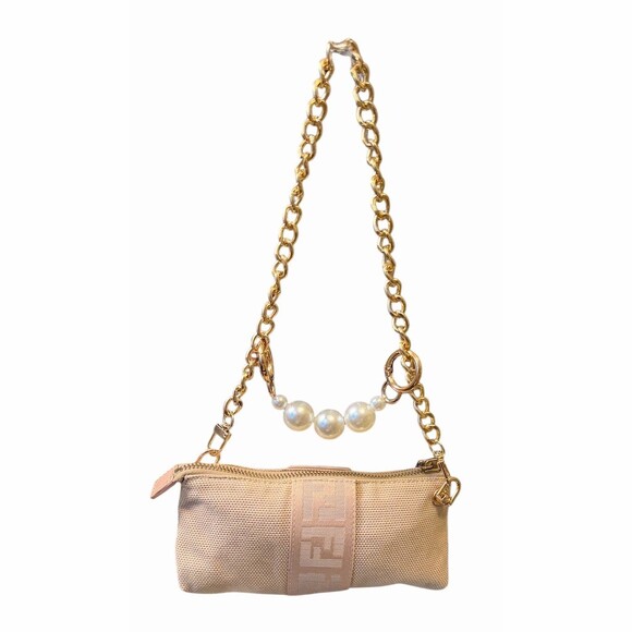 Fendi Pink Zucca FF Logo Mini Pochette Baguette with Gold Hardware